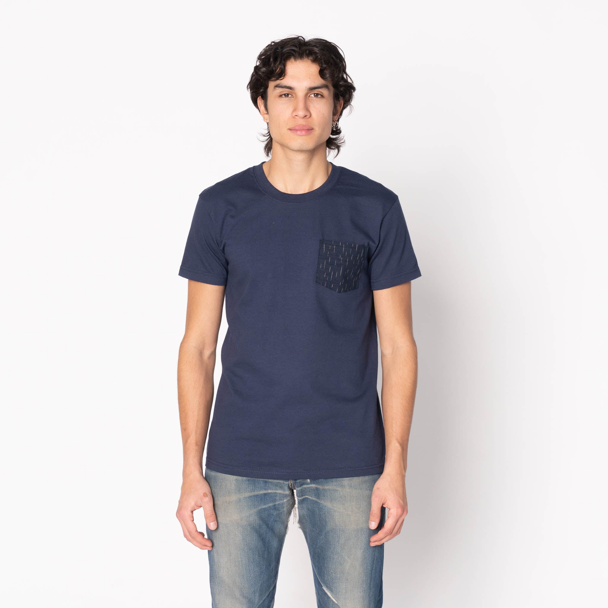 Pocket Tee - Navy - Kimono Print Rain by Naked & Famous Denim