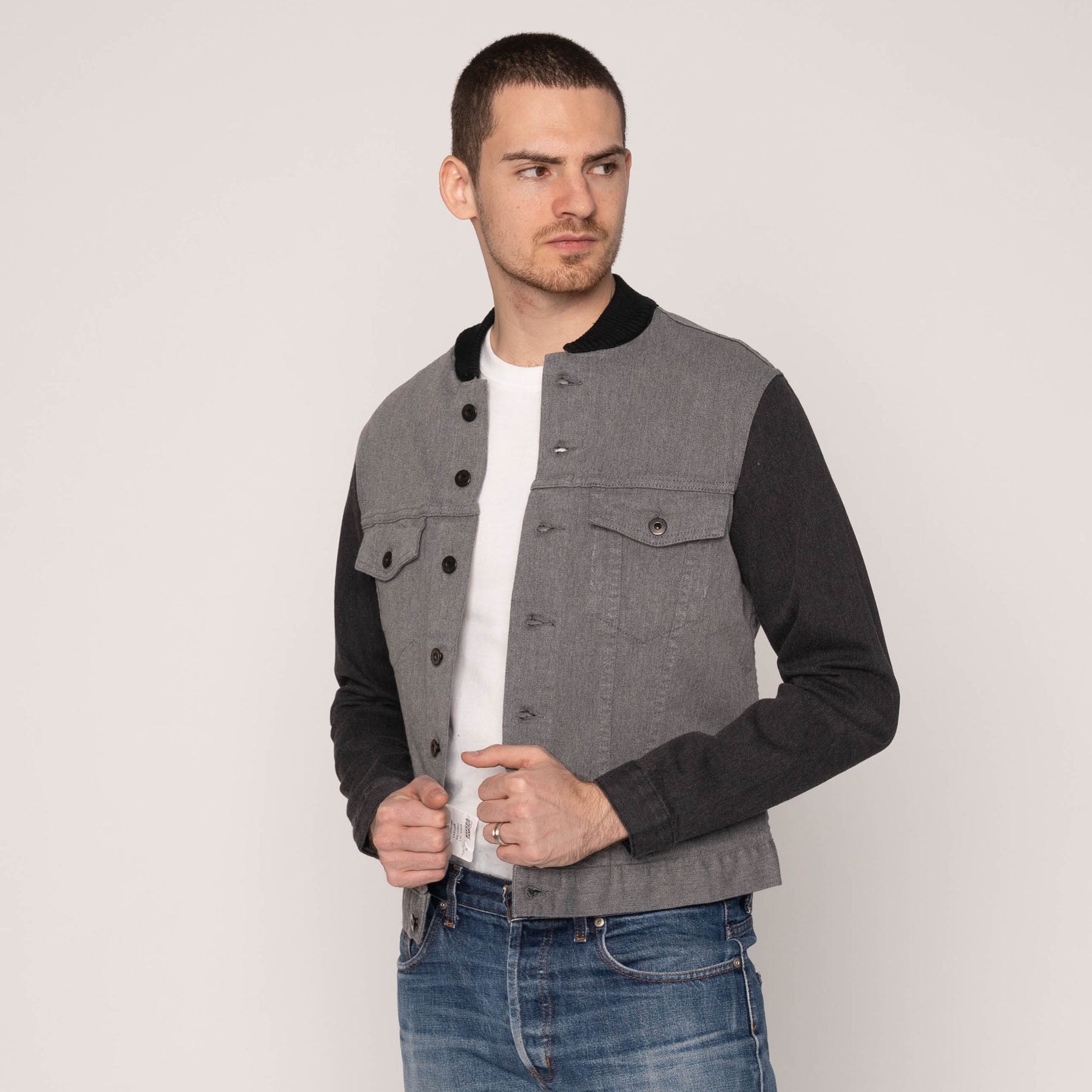 Color Block Denim Jacket - Black/Grey by Westbrook X Barneys New York