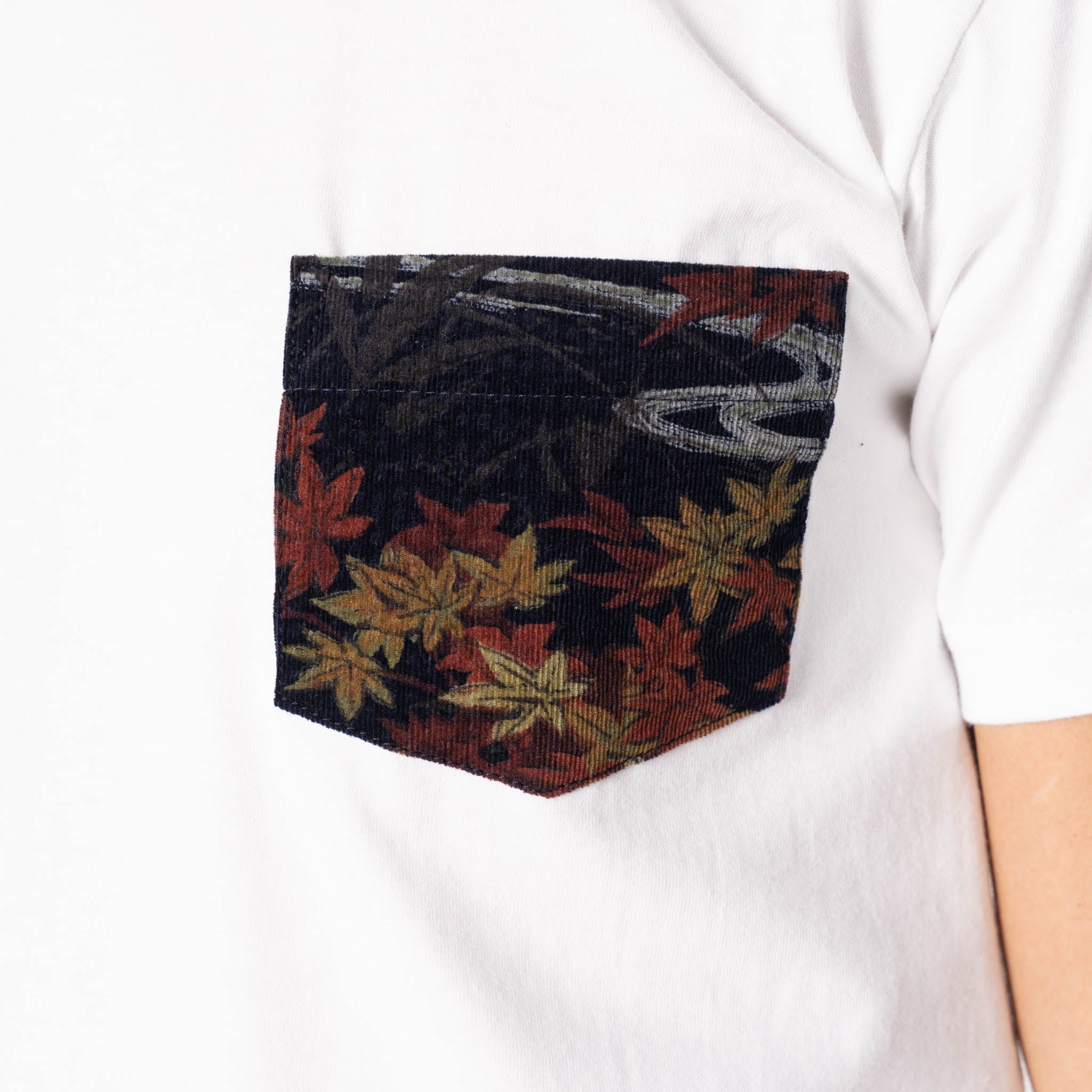 Pocket Tee - White - Printed Autumn - Navy by Naked & Famous Denim
