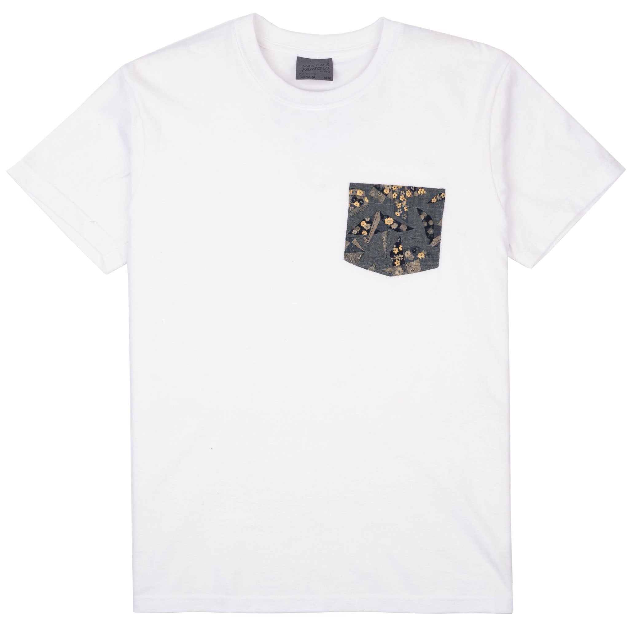 Pocket Tee - White - Origami Poplin - Blue by Naked & Famous Denim