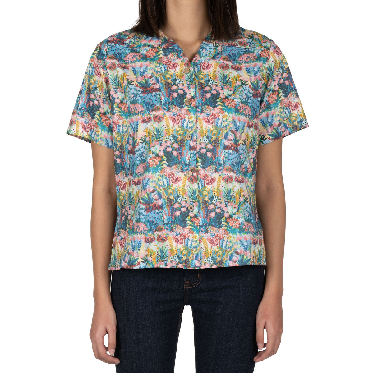 Chemise à col camp - Peinture de fleurs - Multi couleur