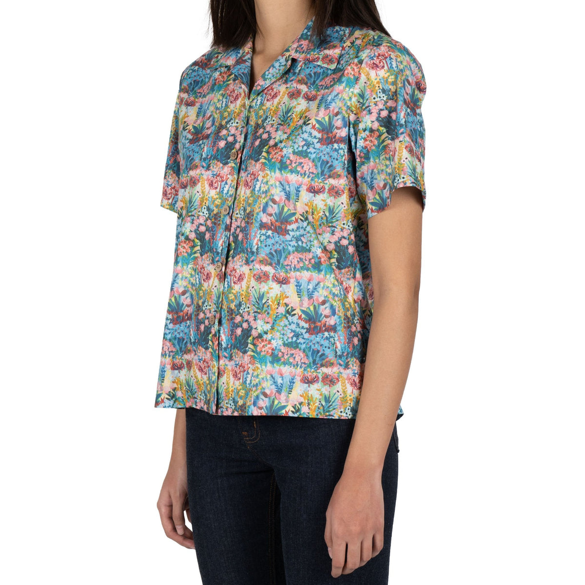 Chemise à col camp - Peinture de fleurs - Multi couleur