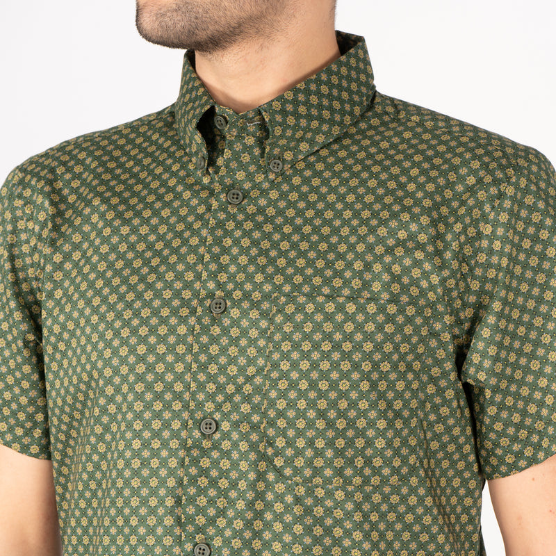 Short Sleeve Easy Shirt - Medallions Print - Green | Naked & Famous Denim