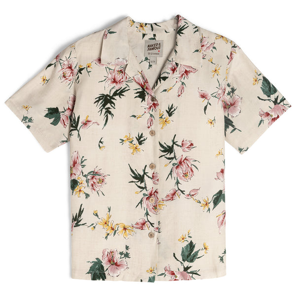 Camp Collar Shirt - Silky Flowers - Cream | Naked & Famous Denim