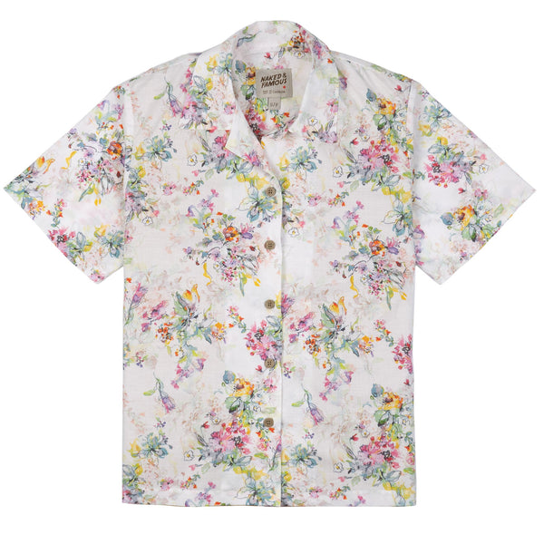 Collar Camp Shirt - Flower Painting - White