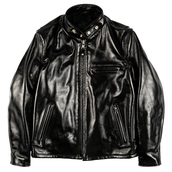 641HH - Racer Black Leather Motorcycle Jacket in Horsehide - Black by Schott