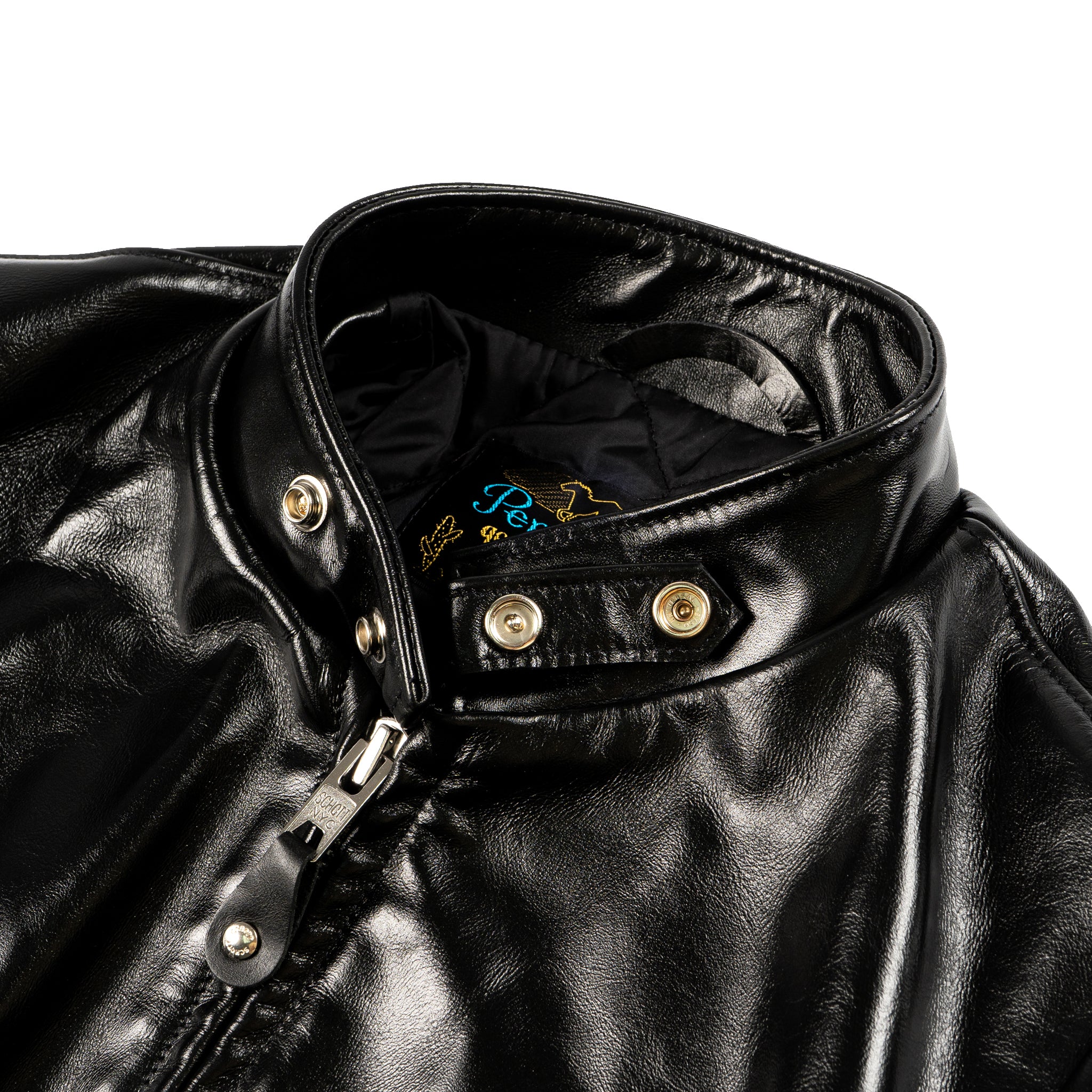 641HH - Racer Black Leather Motorcycle Jacket in Horsehide - Black by Schott