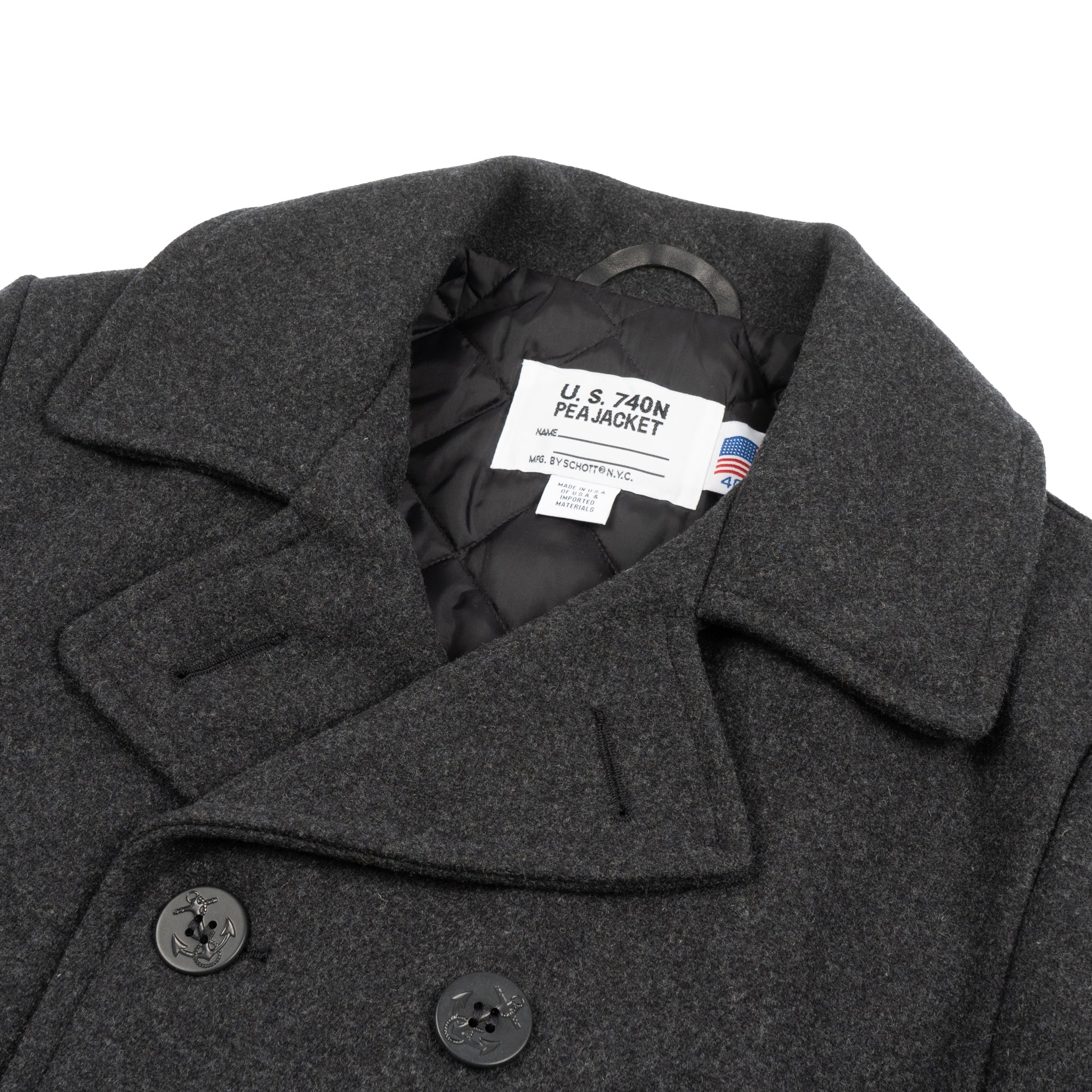 740 - Classic Melton Wool Navy Pea Coat - Dark Oxford Grey by Schott