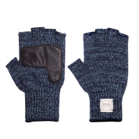 Fingerless Ragg Wool Gloves - Denim Melange With Black Deerskin | Upstate Stock