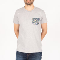 Pocket Tee - Heather Grey -Floral Painting - Navy | Naked & Famous Denim