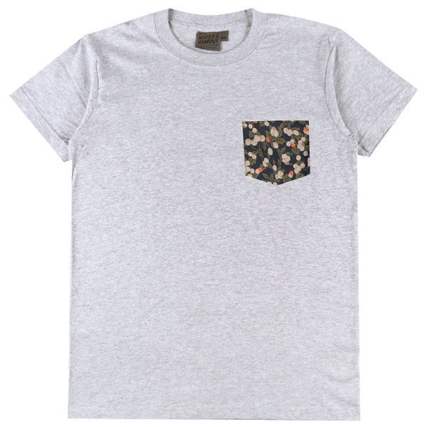 Pocket Tee - Heather Grey - Fruit Print - Navy | Naked & Famous Denim