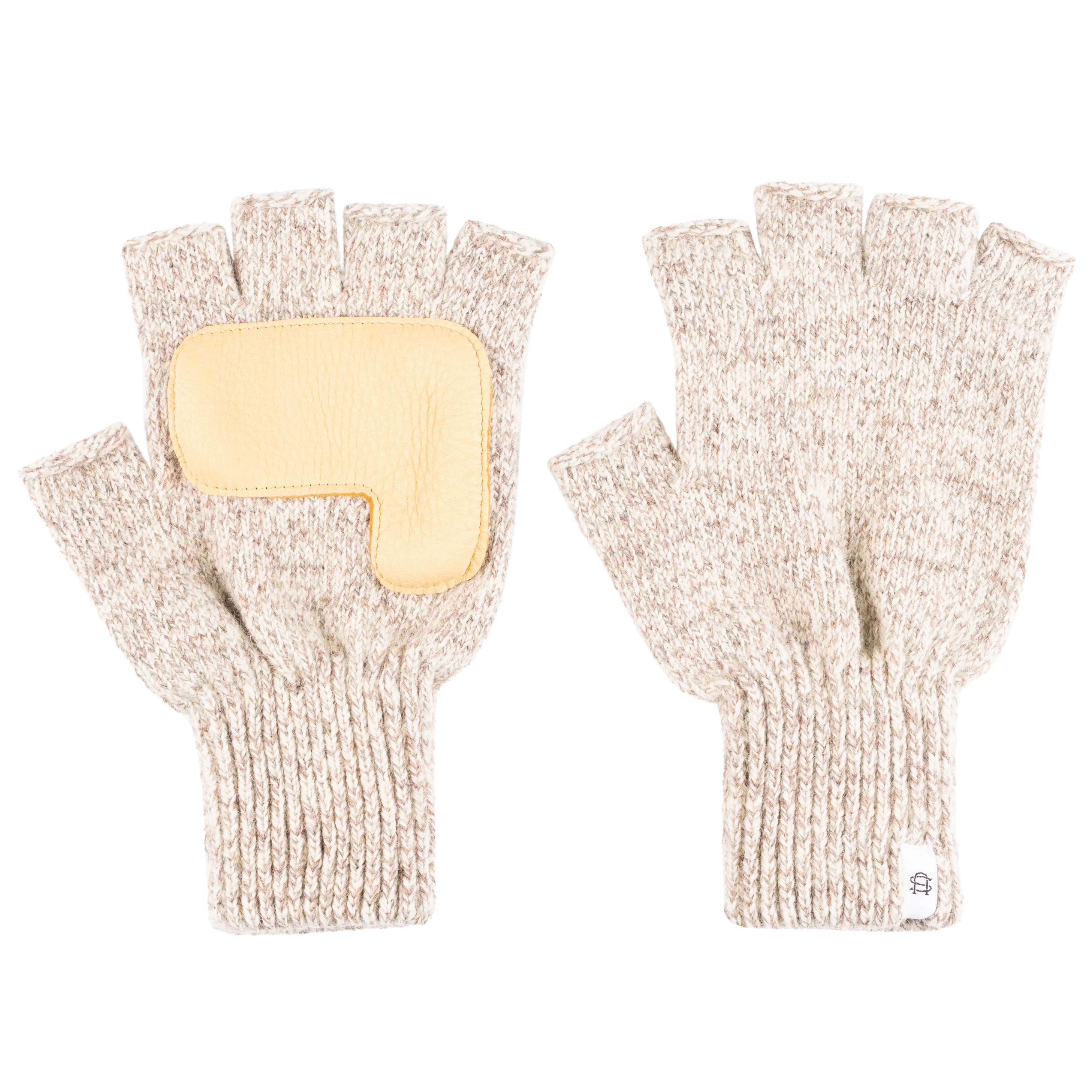 Ragg Wool Convertible Fingerless 'Glomitt' - Oatmeal Melange With Natural Deerskin by Upstate Stock