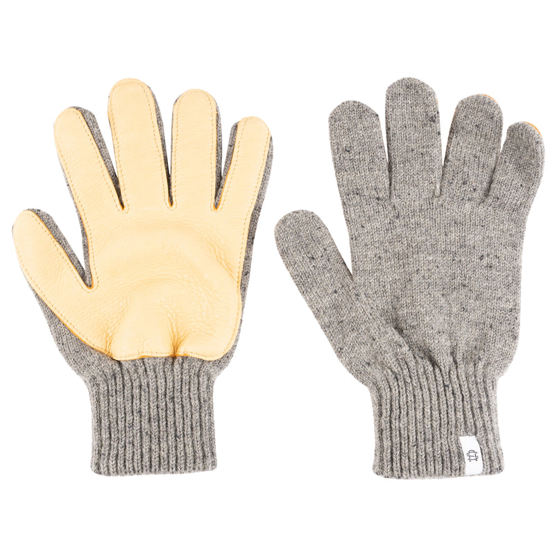Ragg Wool Full Gloves - Grey Tweed With Natural Deerskin