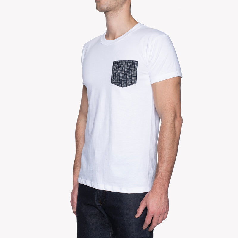 Pocket Tee - White + Kimono Print Basketweave | Naked & Famous Denim