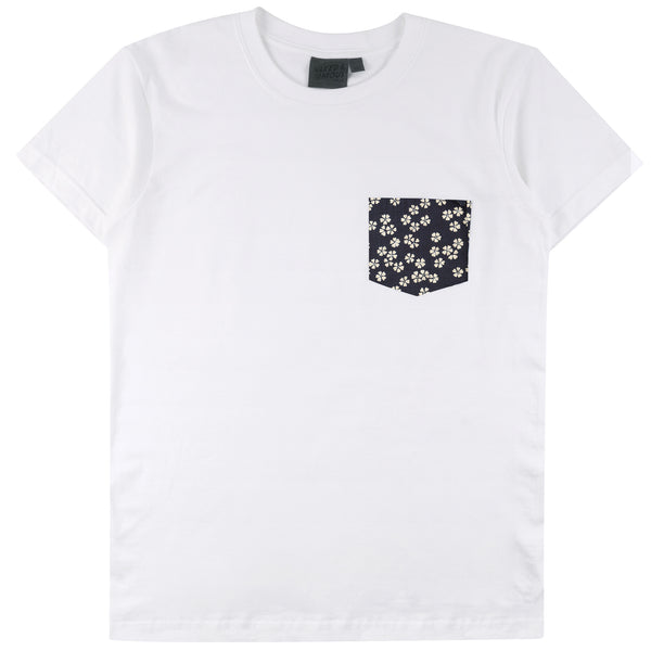 Pocket Tee - White - Kimono Flowers | Naked & Famous Denim